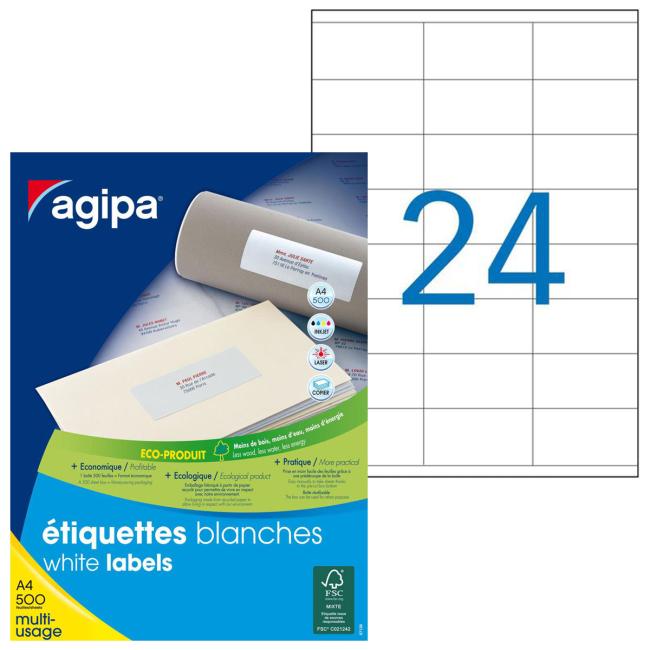 Etikety univerzálne 70x35mm Agipa A4 500 hárkov