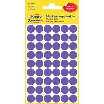 Etikety kruhové 12mm Avery fialové