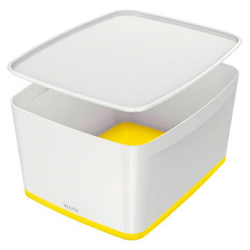 Úložný box s vekom Leitz MyBox, veľkosť L biela/žltá