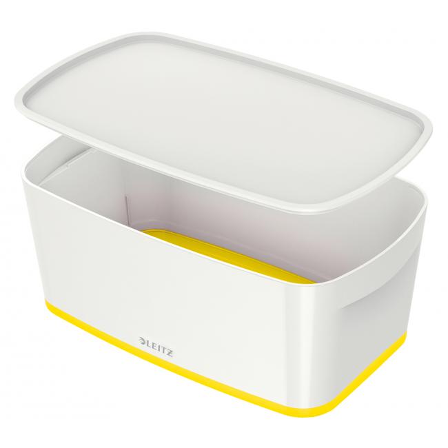 Úložný box s vekom Leitz MyBox, veľkosť S biela/žltá