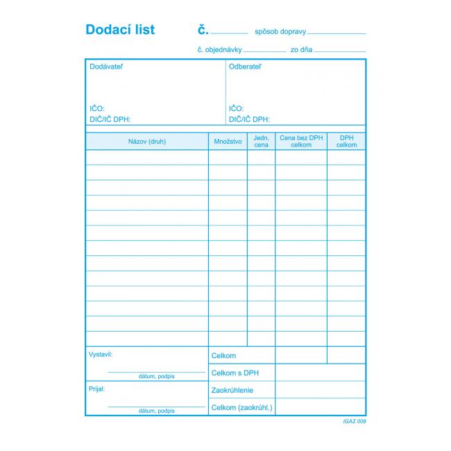 Dodací list A5 s DPH samoprepis
